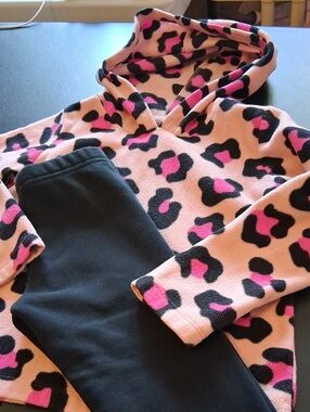 The Children's Place Pink and Black Leopard Hooded Top with Black Leggings